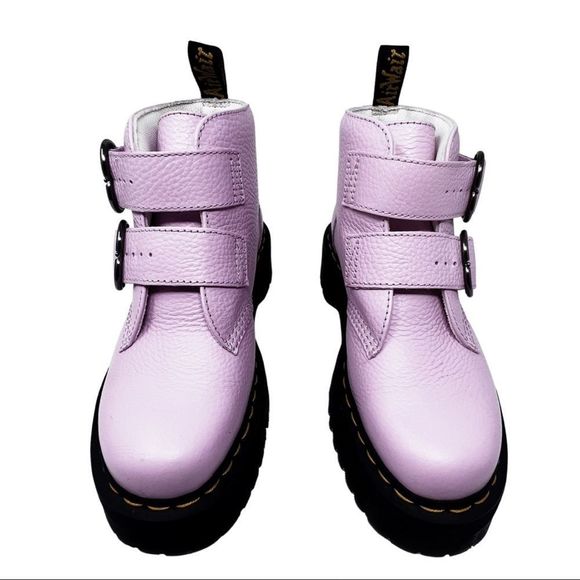 Dr. Martens Light Pink Devon Heart Leather Platform Boots - Picture 12 of 14